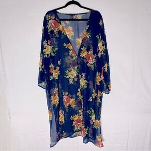 U2B Sheer Floral Blue Swim Cover Kimono 2XL
